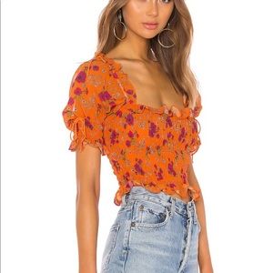 For Love and Lemons Peony Smocked Crop Top
